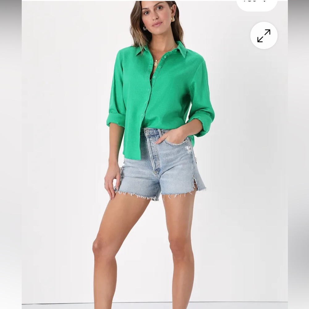 Lulus emerald green Women's Button-Up Top